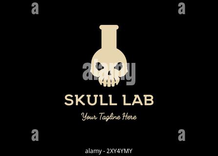 Vintage Retro Skull Bone Lab Science Glass Logo Design Vector Stock Vector