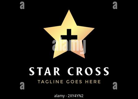 Simple Golden Luxury Christian Jesus Cross for Church Chapel Biblical Logo Design Vector Stock Vector