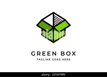 Simple Minimalist Green Cardboard Box Icon for Package Delivery Shipping Logo Design Vector Stock Vector
