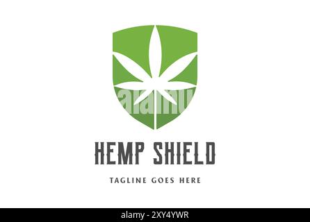 Cannabis Pot Leaf Hemp in Shield Shape Logo Design Vector Stock Vector