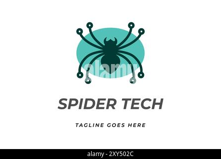 Simple Minimalist Spider with Electronic Circuit for Tech Technology Logo Design Vector Stock Vector