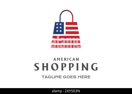American US USA Flag shape Shopping Bag for Sale Discount Store Shop Logo Design Vector Stock Vector