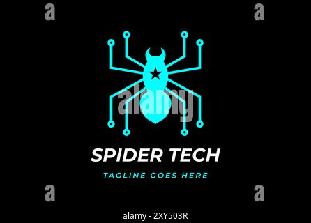Geometric Black Minimalist Spider with Electronic Circuit for Tech Technology Logo Design Vector Stock Vector
