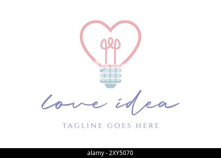 Simple Minimalist Modern Love Heart Bulb Lamp for Innovation Idea Logo Design Vector Stock Vector