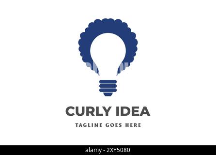 Simple Minimalist Clever Curly Hair with Lamp Light Bulb for Smart Idea Innovation Logo Design Vector Stock Vector
