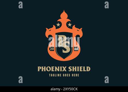 Simple Strong Phoenix Shield Logo Design Inspiration Stock Vector