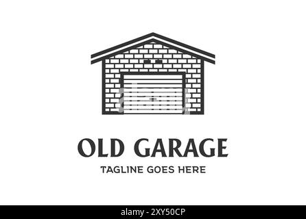 Line Art of Old Garage Logo Design Vector Stock Vector