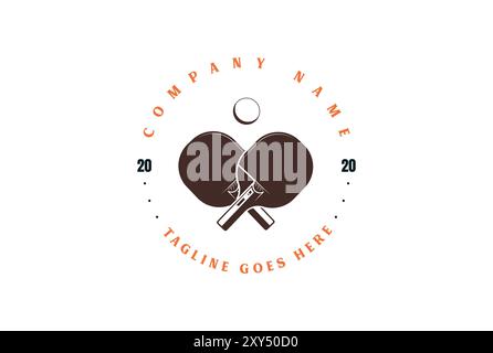 Vintage Retro Bat with Ping Pong Ball for Table Tennis Sport Club or Event Competition Championship Logo Design Vector Stock Vector