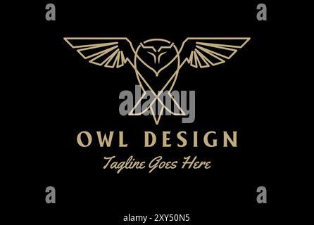 Golden Geometric Flying Owl Bird Line Monogram Logo Design Vector Stock Vector