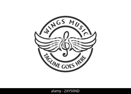 Treble Clef and Wings for Music Badge Stamp Logo Design Vector Stock Vector