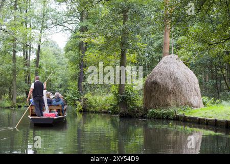 Boat trip with a boatman on the Spree, Spreewald, Brandenburg, Germany, Europe Stock Photo