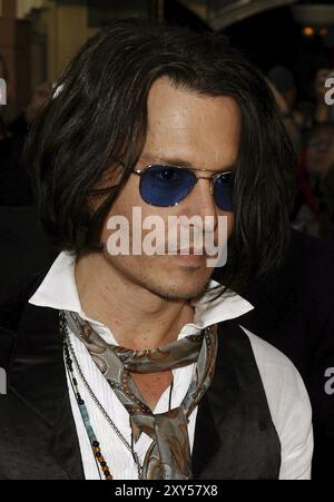 Johnny Depp attends the World Premiere of Pirates of the Caribbean: At World's End held at Disneyland in Anaheim, California on May 19, 2007 Stock Photo