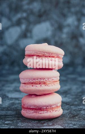 Sweet pink french macaroons close up Stock Photo