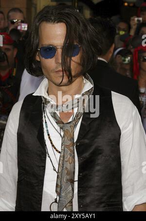 Johnny Depp attends the World Premiere of Pirates of the Caribbean: At World's End held at Disneyland in Anaheim, California on May 19, 2007 Stock Photo