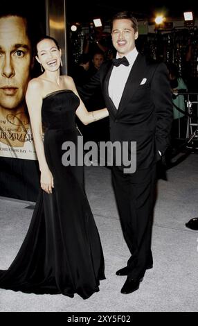 Brad Pitt and Angelina Jolie at the Los Angeles premiere of 'The Curious Case Of Benjamin Button' held at the Mann's Village Theater in Westwood on De Stock Photo