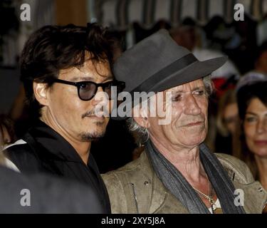 Johnny Depp and Keith Richards at the Los Angeles premiere of 'Pirates Of The Caribbean: On Stranger Tides' held at the Disneyland in Anaheim on May 7 Stock Photo