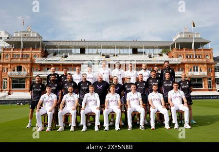 The England squad including staff pose for a picture ahead of a nets session at Lord's, London. Picture date: Wednesday August 28, 2024. Stock Photo