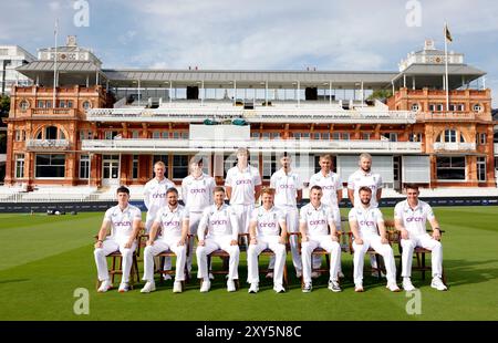 The England squad pose for a picture ahead of a nets session at Lord's, London. Picture date: Wednesday August 28, 2024. Stock Photo