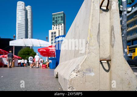 Concrete barrier to ward off terrorism at Breitscheidplatz in Berlin Stock Photo