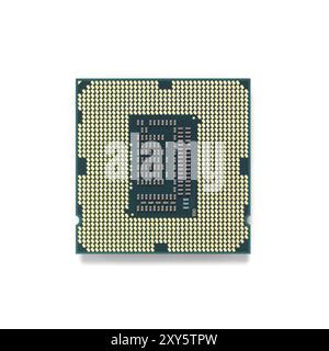 Intel i7 processor gold contacts CPU socket circuit isolated on white background Stock Photo