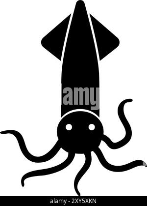 Minimalist squid icon with arrow-shaped body and tentacles. Perfect for marine-themed designs. Stock Vector