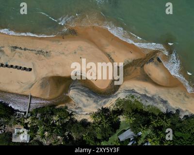 Drone view of the river from Praia do Espelho, Trancoso, Bahia, Brazil Stock Photo