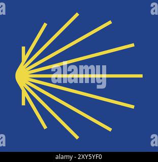 Path to Santiago de Compostela Icon Logo Marker Europe - Scallop Shell Vector - Blue and Yellow Colors Stock Vector