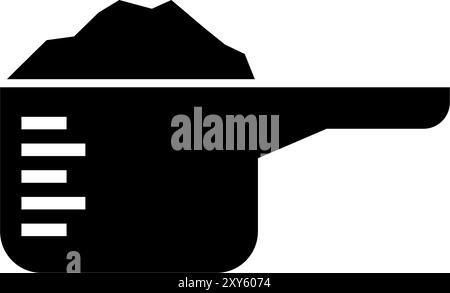 Black silhouette of a measuring scoop filled with contents, depicted in a flat, solid icon style. Stock Vector