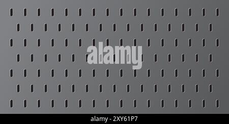 Peg board with oval holes. Rectangle grey gradient peg board perforated texture background for working bench tools.  Stock Vector