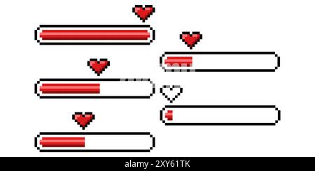 Pixel art 8-bit loading bar concept. Loading or Installing process.  Stock Vector