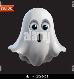 3D ghost character with surprised look and blue eyes. Vector illustration Stock Vector