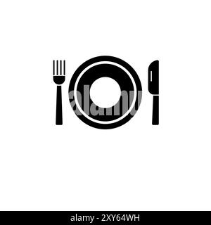 Plate and Cutlery, Fork, Knife Solid Flat Vector Icon Isolated on White Background. Stock Vector