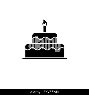 Birthday Cake, Sweet Pie Solid Flat Vector Icon Isolated on White Background. Stock Vector