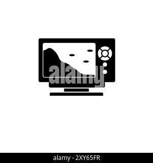 Echo Sounder, Sonar Catch Fish Solid Flat Vector Icon Isolated on White Background. Stock Vector