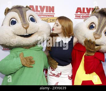 Bella Thorne at the Los Angeles premiere of 'Alvin And The Chipmunks: The Road Chip' held at the Zanuck Theater in Los Angeles, USA on December 12, 20 Stock Photo