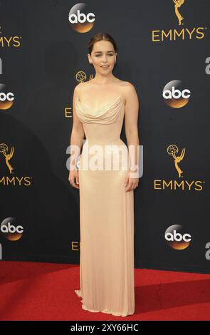 Emilia Clarke at the 68th Annual Primetime Emmy Awards held at the Microsoft Theater in Los Angeles, USA on September 18, 2016 Stock Photo