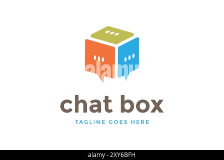 Modern Geometric Cube Box Chat Speech for Communication Logo Design Stock Vector