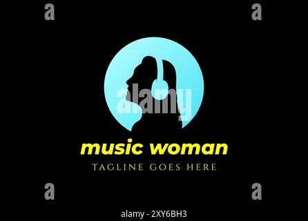 Woman Girl Lady Female with Earphone for Music Record Studio Logo Design Stock Vector