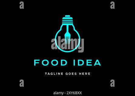 Light Bulb with Fork for Food Idea Innovation Logo Design Vector Stock Vector