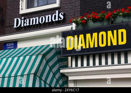 AMSTERDAM, NETHERLANDS - JULY 7, 2017: Diamond factory jewelry shop in Amsterdam, Netherlands. Amsterdam has a long history of diamond trade and indus Stock Photo