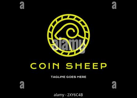 Circular Goat Sheep Lamb Gore Monogram Line Outline Logo Design Vector Stock Vector