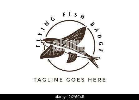 Retro Vintage Ocean Flying Fish Badge Emblem Label Logo Design Stock Vector