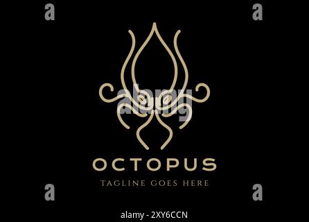 Octopus Squid Cuttlefish Kraken Monogram Logo Design Stock Vector
