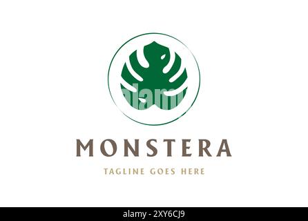Simple Minimalist Tropical Green Monstera Leaf for Beauty Health or Hotel Vacation Logo Design Stock Vector