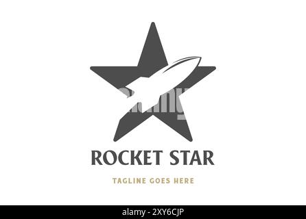 Vintage Minimalist Star with Flying Universe Rocket Space Logo Design Vector Stock Vector