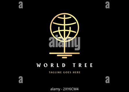 Simple Minimalist Golden World Globe Planet Tree Logo Design Vector Stock Vector