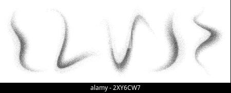 Noise grain wave sprays and sand dust or paint brush abstract lines, vector airbrush waves. Paint or graffiti ink spray with grain noise texture or grunge black dots and grainy dust sand particles Stock Vector