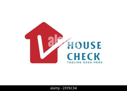 Simple Minimalist Modern Red House with Check Fix OK Symbol for Real Estate Property Logo Design Stock Vector