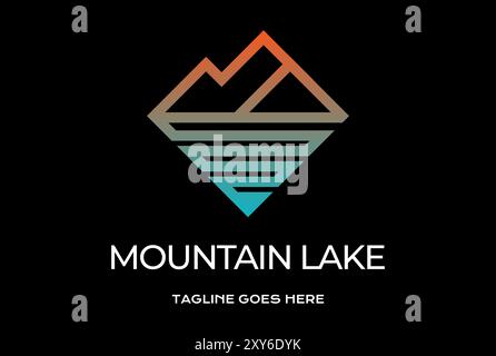 Simple Minimalist Geometric Mountain Lake River Creek Monogram Logo Design Stock Vector