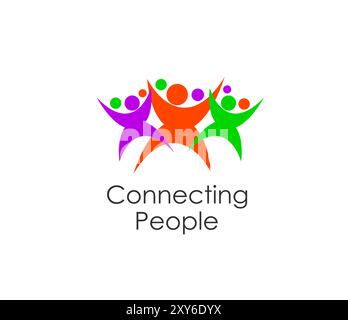 Community people connect together icon, teamwork or family union vector emblem. Team network, business partnership and social communication and teamwork concept icon or people connected together Stock Vector